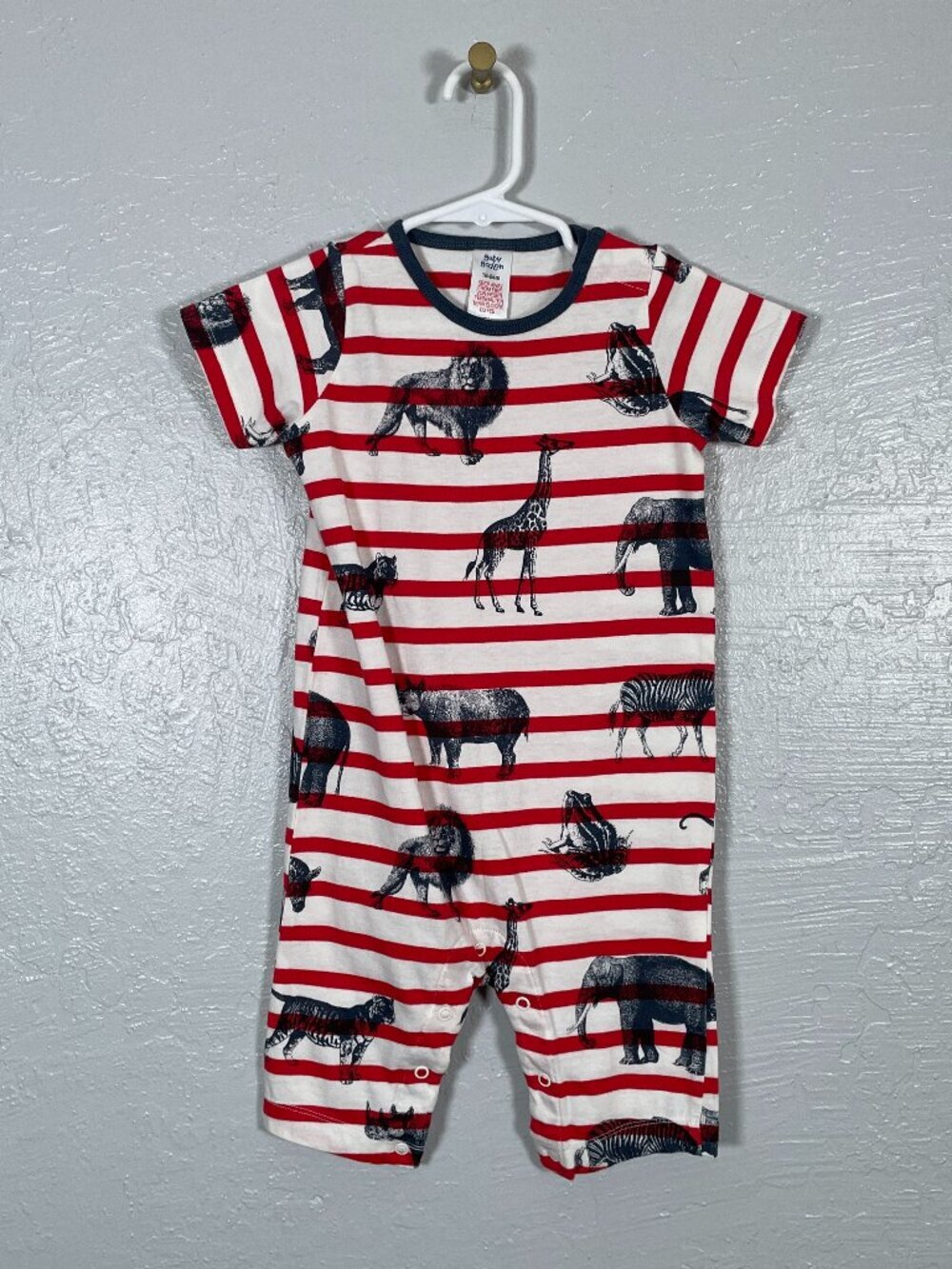 Baby Boden Boys 18-24M Red White Navy Blue Stripe Romper Zoo Animals Cotton